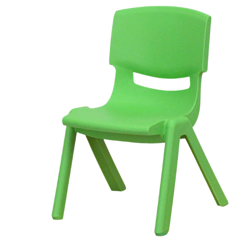 Green plastic chair on a white background