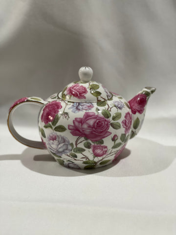 White Teapot - Pink/lilac flowers (For Hire)