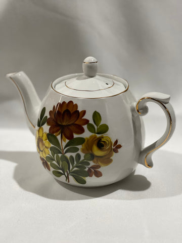 White Teapot - Yellow/brown flowers (For Hire)