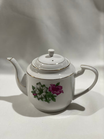 White Teapot - Pink/green flowers (For Hire)