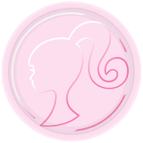 Pink paper plate with a decorative design on a white background