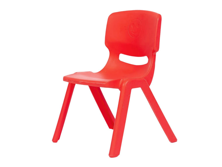 Red plastic chair on a white background