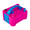 Pink and blue inflatable pool pump on a white background