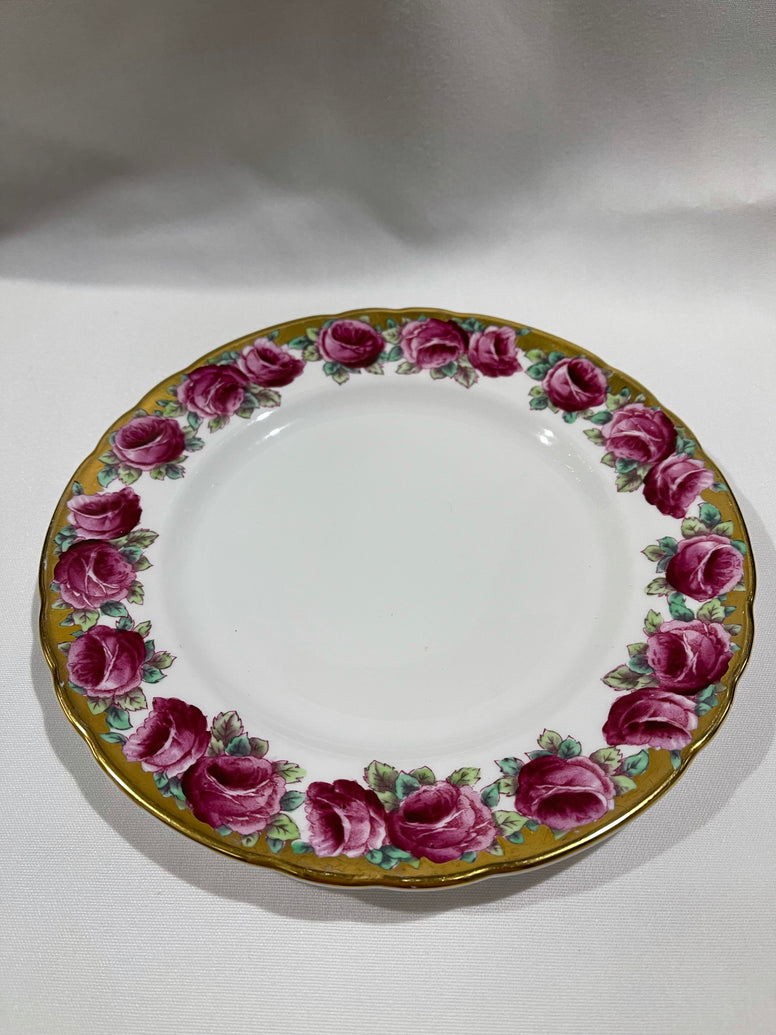 Gold rimmed, pink Rose Vintage Cake Plate