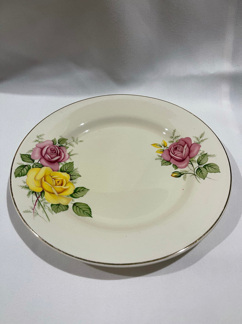 Cream, pink/yellow Rose Vintage Cake Plate