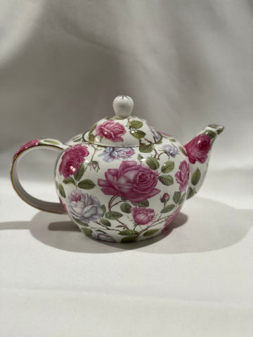White Teapot - Pink/lilac flowers