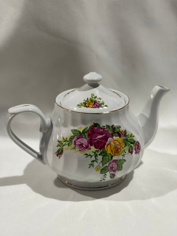 White Teapot - Pink/yellow flowers