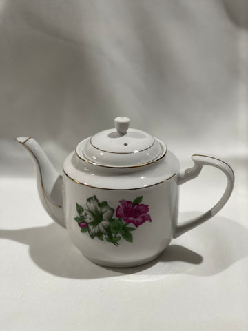White Teapot - Pink/green flowers